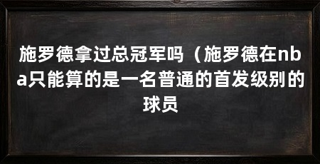 施罗德拿过总冠军吗(施罗德在nba只能算的是一名普通的首发级别的球员