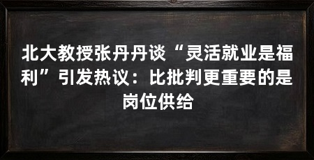 北大教授张丹丹谈“灵活就业是福利”引发热议:比批判更重要的是岗位供给