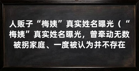 人贩子“梅姨”真实姓名曝光(“梅姨”真实姓名曝光,曾牵动无数被拐家庭、一度被认为并不存在