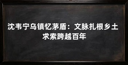 沈韦宁乌镇忆茅盾:文脉扎根乡土 求索跨越百年