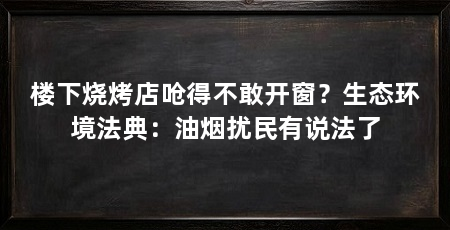 楼下烧烤店呛得不敢开窗?生态环境法典:油烟扰民有说法了