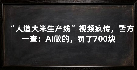 “人造大米生产线”视频疯传，警方一查：AI做的，罚了700块