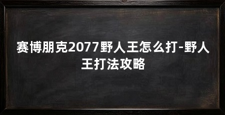 赛博朋克2077野人王怎么打-野人王打法攻略