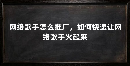 网络歌手怎么推广,如何快速让网络歌手火起来