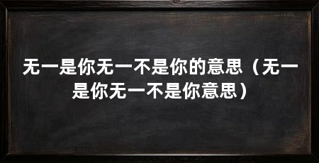 无一是你无一不是你的意思(无一是你无一不是你意思)