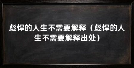 彪悍的人生不需要解释（彪悍的人生不需要解释出处）
