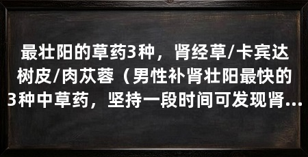 最壮阳的草药3种，肾经草/卡宾达树皮/肉苁蓉（男性补肾壮阳最快的3种中草药，坚持一段时间可发现肾脏功能的明显改善