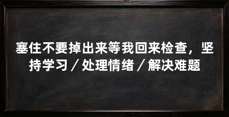 塞住不要掉出来等我回来检查,坚持学习/处理情绪/解决难题