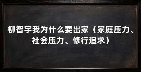 柳智宇我为什么要出家（家庭压力、社会压力、修行追求）