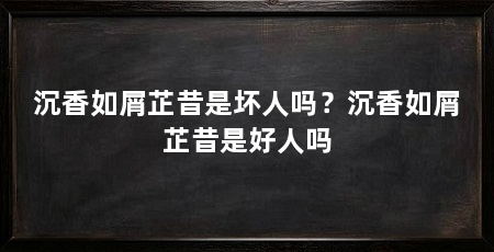 沉香如屑芷昔是坏人吗？沉香如屑芷昔是好人吗