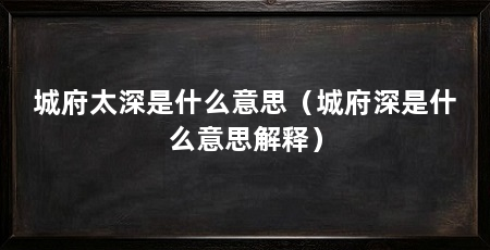 城府太深是什么意思（城府深是什么意思解释）