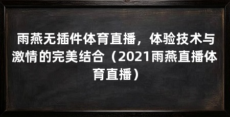 雨燕无插件体育直播，体验技术与激情的完美结合（2021雨燕直播体育直播）