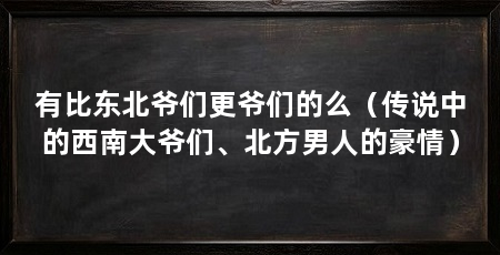 有比东北爷们更爷们的么（传说中的西南大爷们、北方男人的豪情）