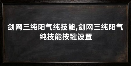 剑网三纯阳气纯技能,剑网三纯阳气纯技能按键设置