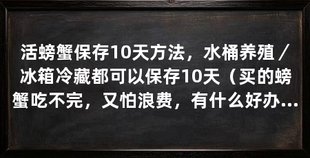 活螃蟹保存10天方法，水桶养殖／冰箱冷藏都可以保存10天（买的螃蟹吃不完，又怕浪费，有什么好办法可以让活蟹保存10天