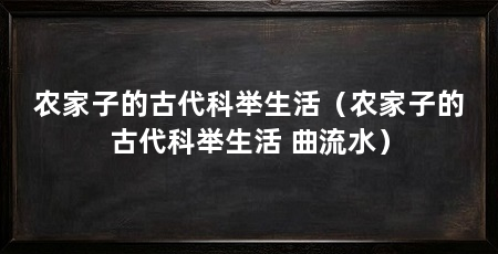农家子的古代科举生活（农家子的古代科举生活 曲流水）