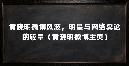 黄晓明微博风波,明星与网络舆论的较量(黄晓明微博主页)