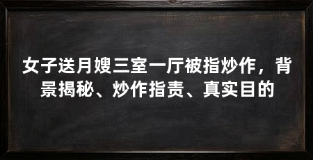 女子送月嫂三室一厅被指炒作，背景揭秘、炒作指责、真实目的