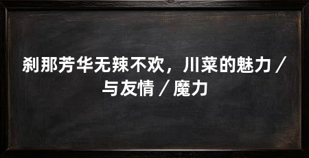 刹那芳华无辣不欢，川菜的魅力／与友情／魔力