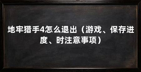 地牢猎手4怎么退出(游戏、保存进度、时注意事项)