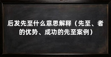 后发先至什么意思解释(先至、者的优势、成功的先至案例)