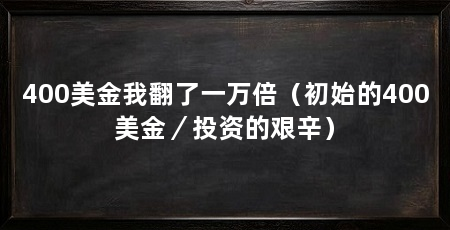 400美金我翻了一万倍(初始的400美金/投资的艰辛)