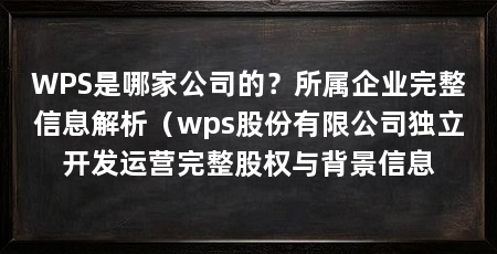WPS是哪家公司的?所属企业完整信息解析(wps股份有限公司独立开发运营完整股权与背景信息