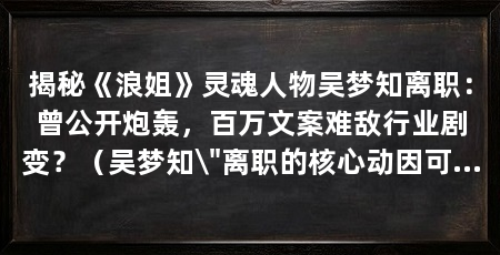 揭秘《浪姐》灵魂人物吴梦知离职:曾公开炮轰,百万文案难敌行业剧变?(吴梦知\