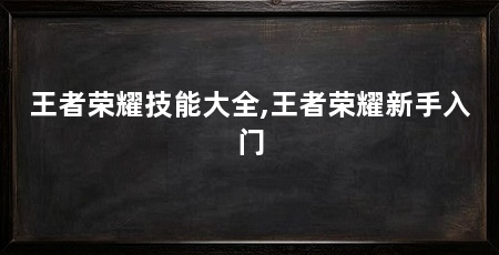 王者荣耀技能大全,王者荣耀新手入门