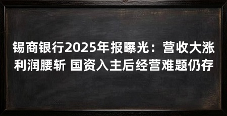 锡商银行2025年报曝光:营收大涨利润腰斩 国资入主后经营难题仍存