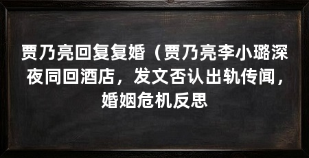 贾乃亮回复复婚（贾乃亮李小璐深夜同回酒店，发文否认出轨传闻，婚姻危机反思