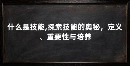 什么是技能,探索技能的奥秘,定义、重要性与培养