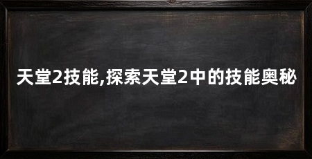 天堂2技能,探索天堂2中的技能奥秘