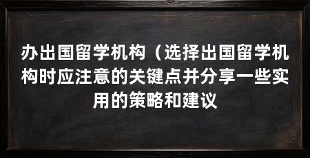 办出国留学机构(选择出国留学机构时应注意的关键点并分享一些实用的策略和建议