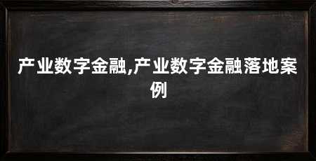 产业数字金融,产业数字金融落地案例