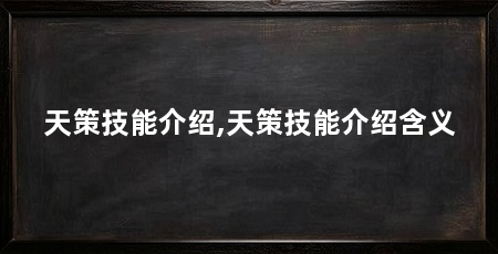 天策技能介绍,天策技能介绍含义