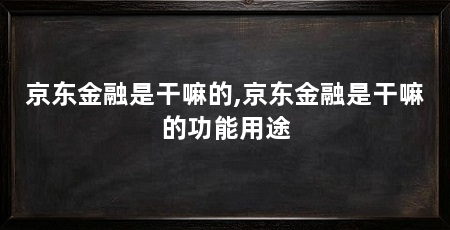 京东金融是干嘛的,京东金融是干嘛的功能用途