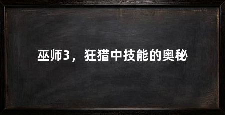 巫师3,狂猎中技能的奥秘