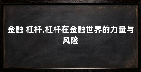 金融 杠杆,杠杆在金融世界的力量与风险