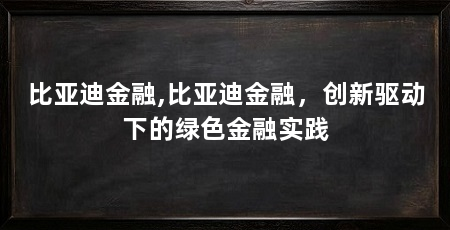 比亚迪金融,比亚迪金融,创新驱动下的绿色金融实践