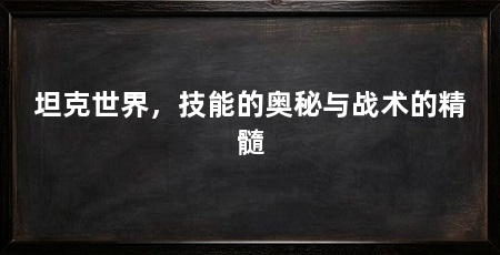 坦克世界,技能的奥秘与战术的精髓