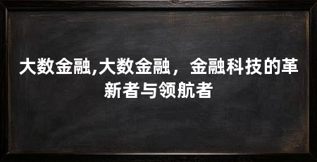 大数金融,大数金融,金融科技的革新者与领航者