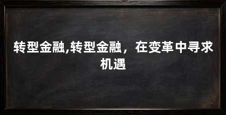 转型金融,转型金融，在变革中寻求机遇