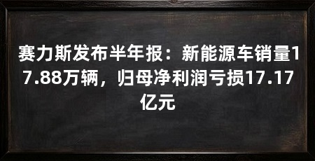 赛力斯发布半年报：新能源车销量17.88万辆，归母净利润亏损17.17亿元