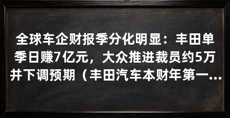 全球车企财报季分化明显:丰田单季日赚7亿元,大众推进裁员约5万并下调预期(丰田汽车本财年第一财季营收同比下滑3.7%,日产汽车扭亏为盈