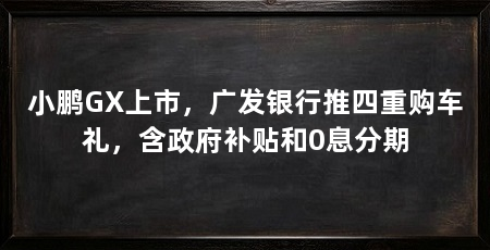 小鹏GX上市，广发银行推四重购车礼，含政府补贴和0息分期