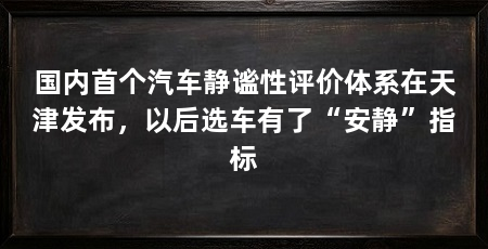 国内首个汽车静谧性评价体系在天津发布，以后选车有了“安静”指标