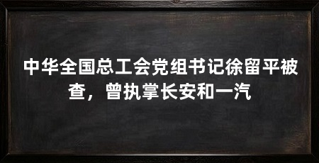 中华全国总工会党组书记徐留平被查，曾执掌长安和一汽