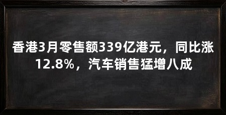 香港3月零售额339亿港元,同比涨12.8%,汽车销售猛增八成