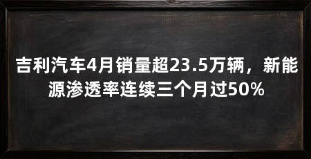 吉利汽车4月销量超23.5万辆,新能源渗透率连续三个月过50%